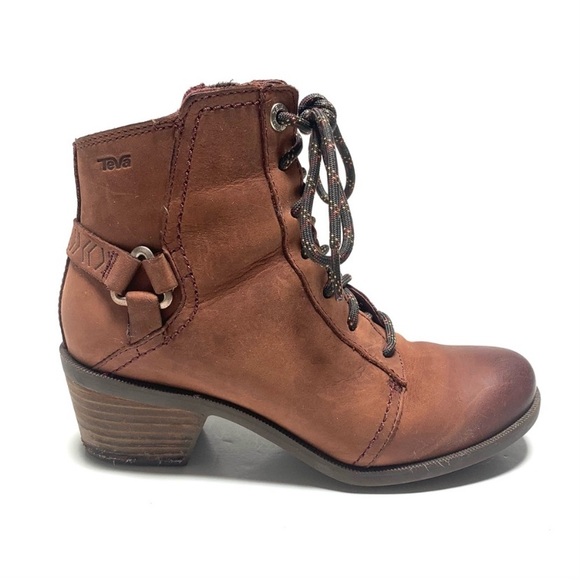 LAST CHANCE! Teva Foxy Lace Up Waterproof Leather Brown Ankle Boots - Picture 1 of 11